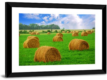 Golden Hay Bales in Green Field Wall Art