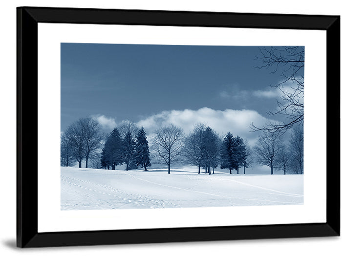 Snowy Field with Tracks Wall Art as a framed print
