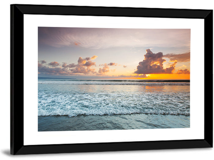 Golden Hour Beach Sunset Surf Wall Art as a framed print