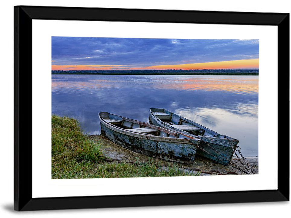 Chained Rowboats at Dusk Wall Art