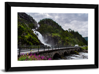 Låtefossen Stone Bridge and Waterfall Wall Art