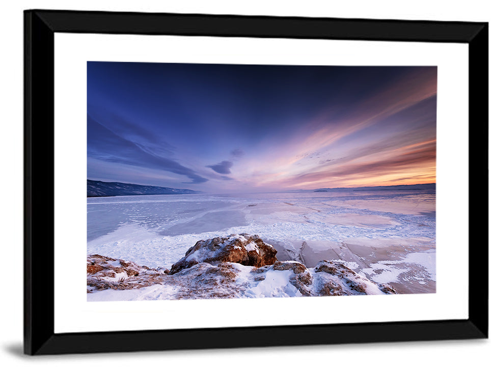 Frozen Lake Ice and Sunset Sky Wall Art