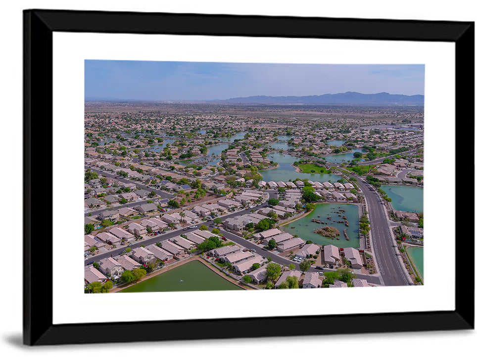 Aerial Desert Suburb with Lakes Wall Art