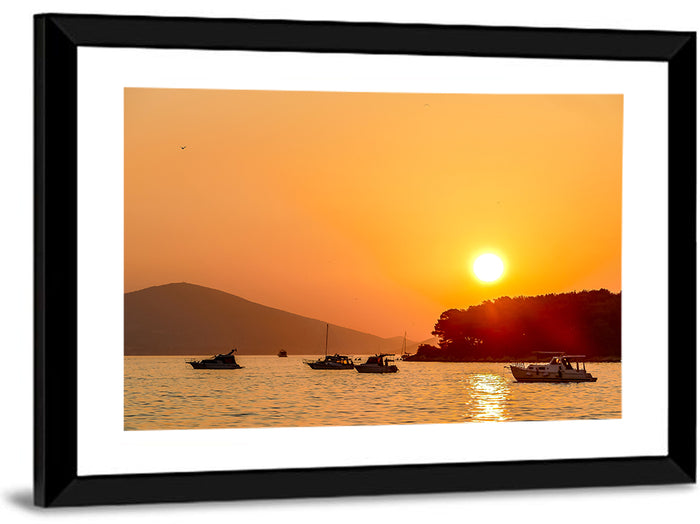 Golden Harbor Sunset Wall Art as a framed print