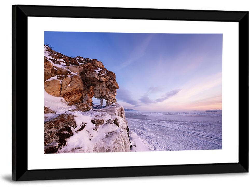 Lake Baikal Rock Arch at Winter Twilight Wall Art