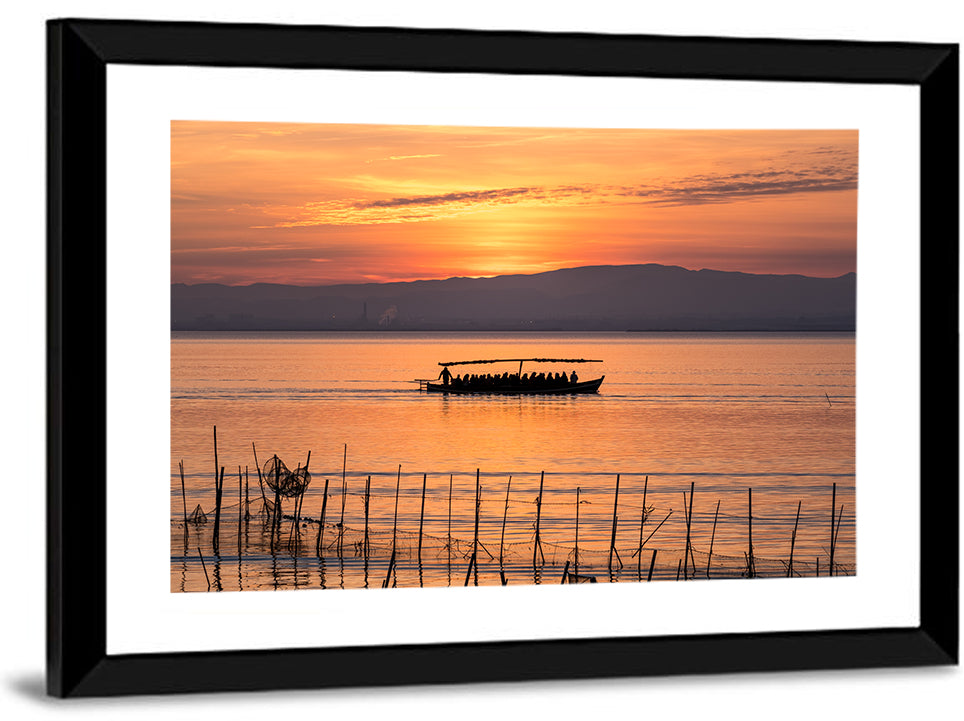 Albufera Sunrise Boat Silhouette Wall Art