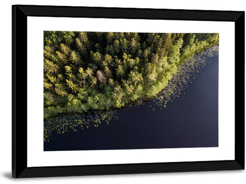 Aerial Lake with Red Boat Wall Art