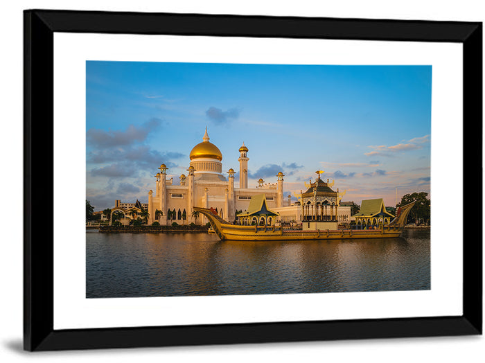 Sultan Omar Ali Saifuddien Mosque at Golden Hour Wall Art as a framed print
