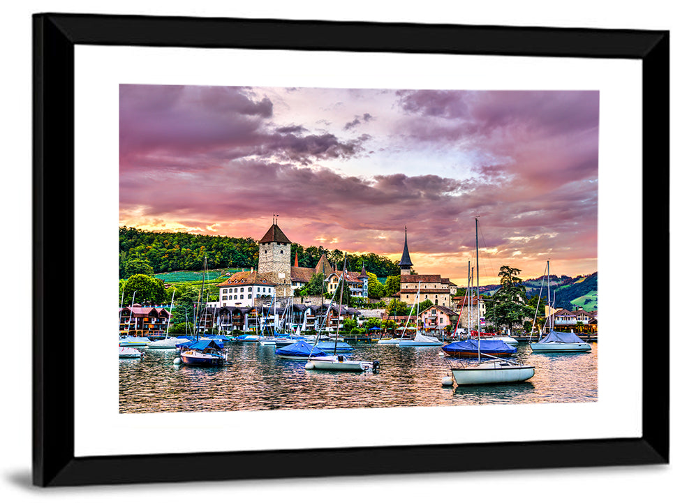 Spiez Castle Harbor Sunset Wall Art