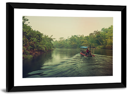 Misty Long-tail Boat on River Kwai Wall Art
