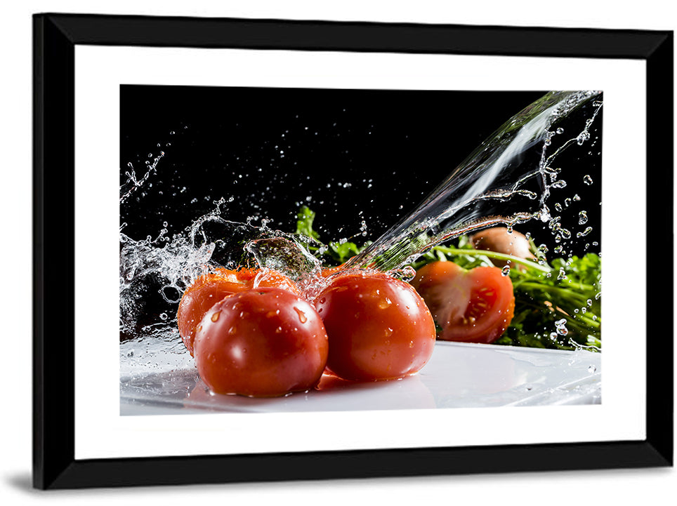 Tomatoes with Water Splash Wall Art