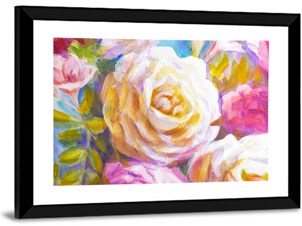 White and Gold Rose Bouquet Wall Art