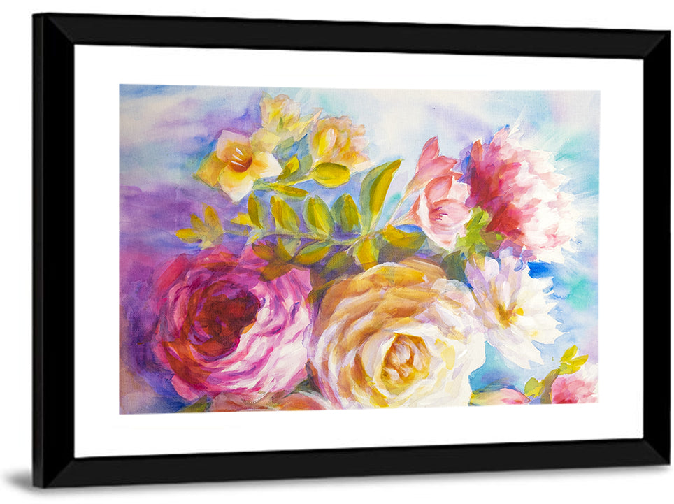 Painterly Peonies and Rose Bouquet Wall Art