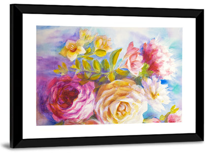 Painterly Peonies and Rose Bouquet Wall Art
