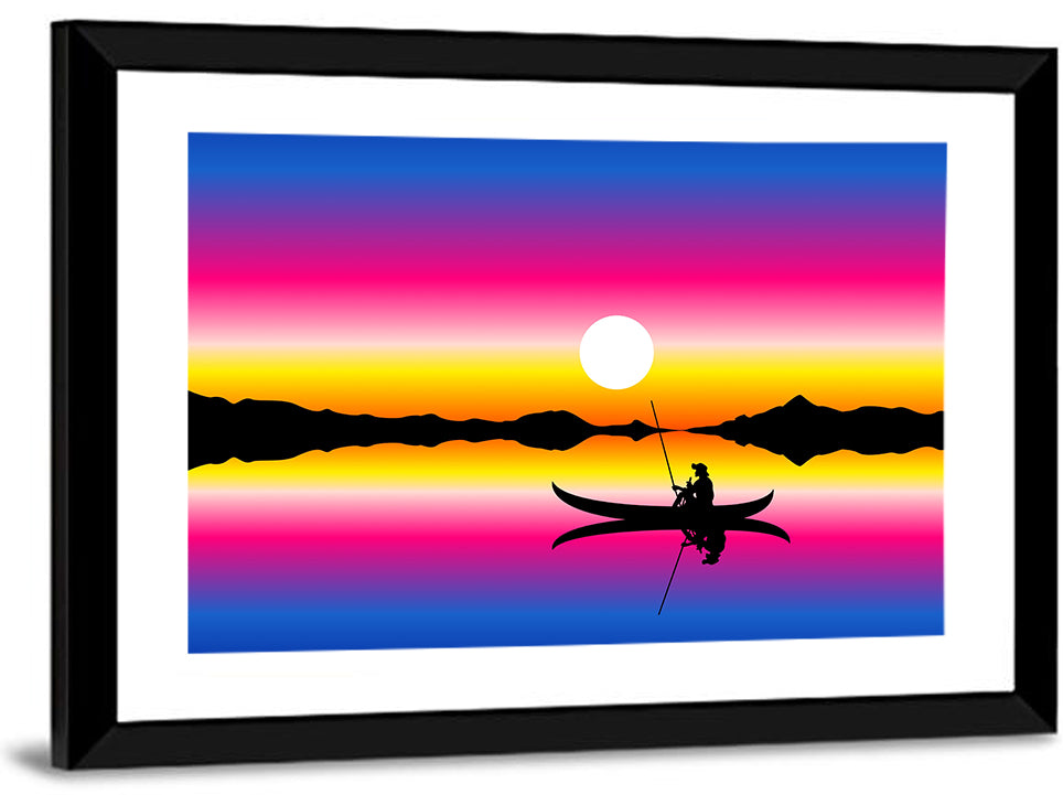 Fisherman Silhouette at Sunset Wall Art