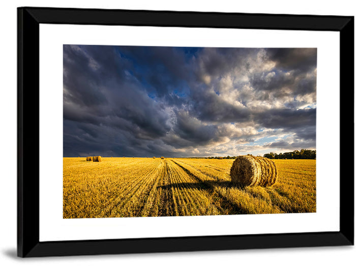 Hay Bale at Golden Hour Wall Art as a framed print