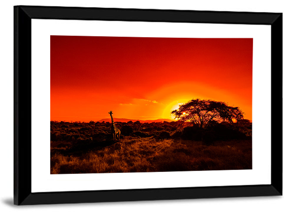 Savanna Sunset with Giraffe Wall Art
