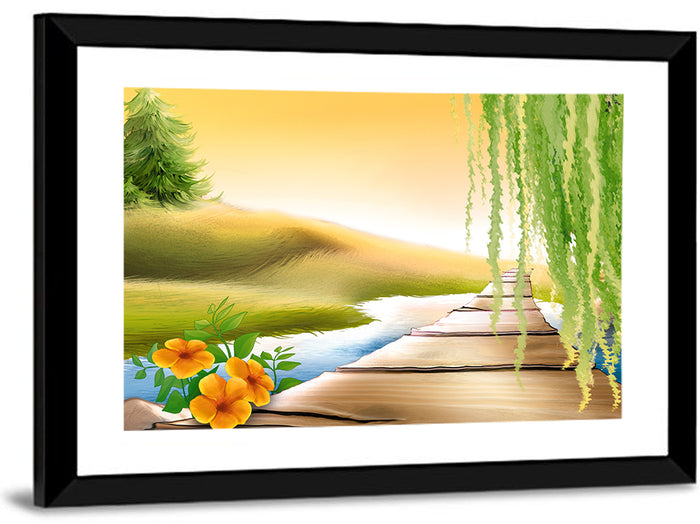Golden Hour Willow Walkway Wall Art as a framed print