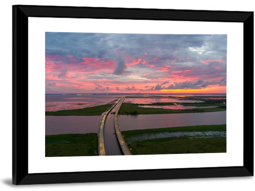 Mobile Bay Causeway at Dusk Wall Art