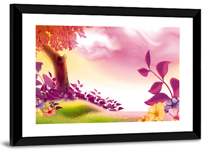 Dreamy Summer Meadow Illustration Wall Art