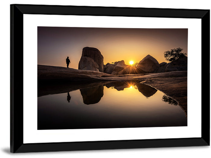 Hemakuta Hill Sunrise Temples Wall Art as a framed print