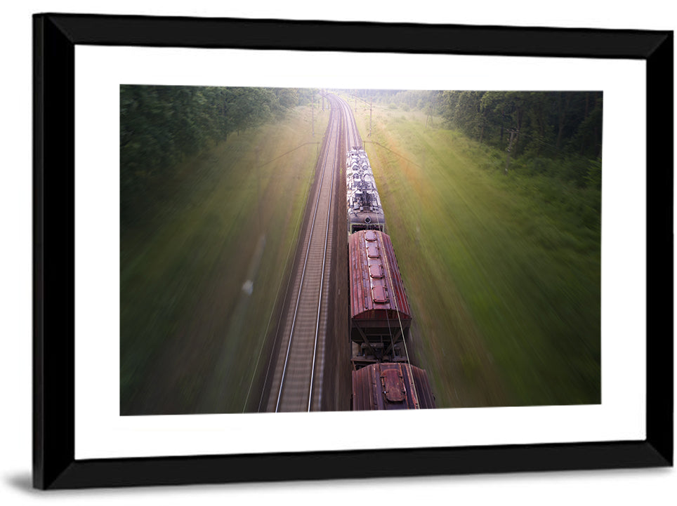 Freight Train Through Forest Wall Art