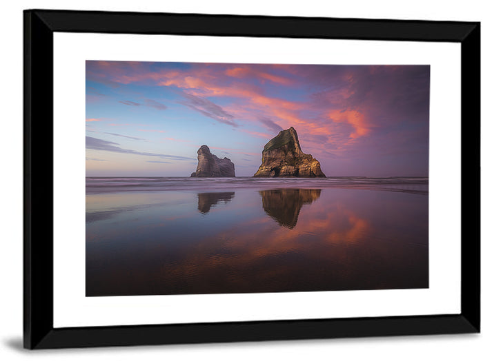 Wharariki Beach Sunrise Wall Art as a framed print