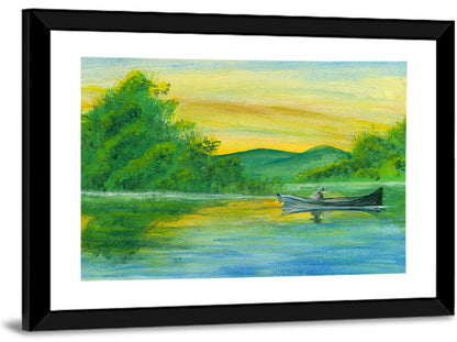 Rowboat on Serene Lake Watercolor Wall Art