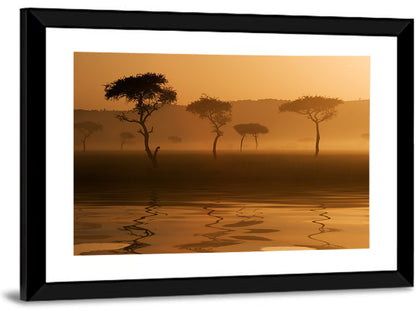 Savanna Sunset Acacia Silhouettes Wall Art