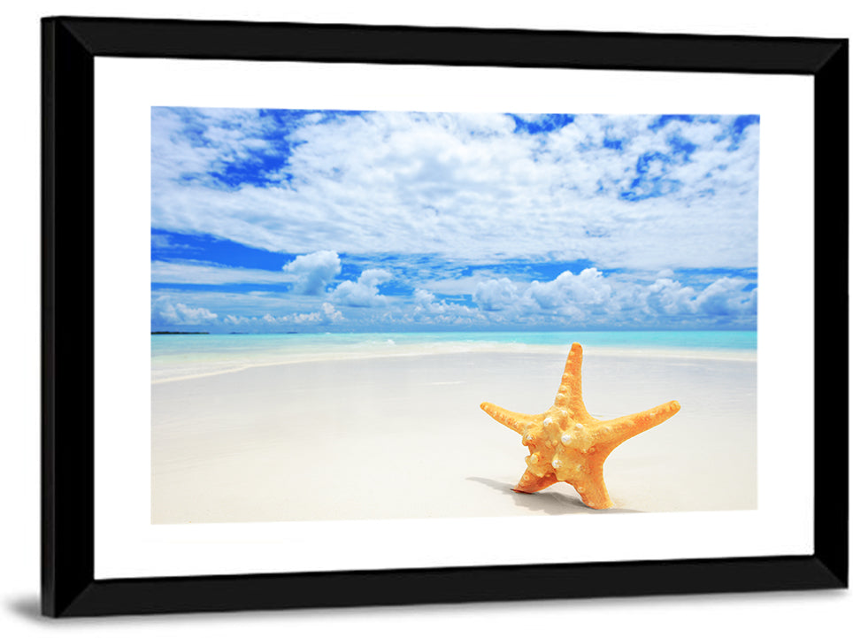 Minimalist Yellow Starfish on Turquoise Shore Wall Art