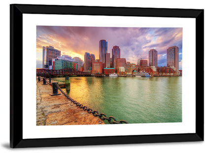 Boston Harbor Skyline at Sunset Wall Art