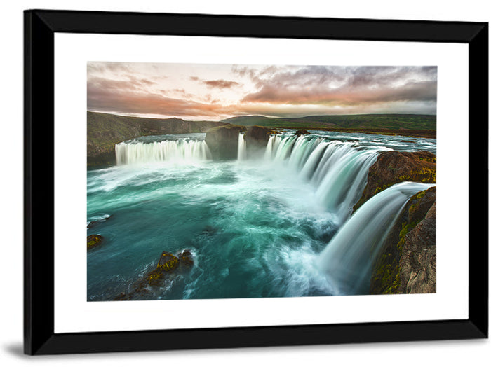 Goðafoss Waterfall at Golden Hour Wall Art as a framed print