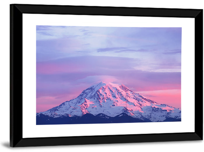 Mount Rainier Alpenglow with Lenticular Cloud Wall Art as a framed print