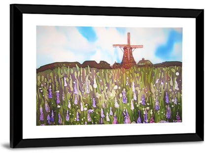 Windmill in Floral Field Wall Art