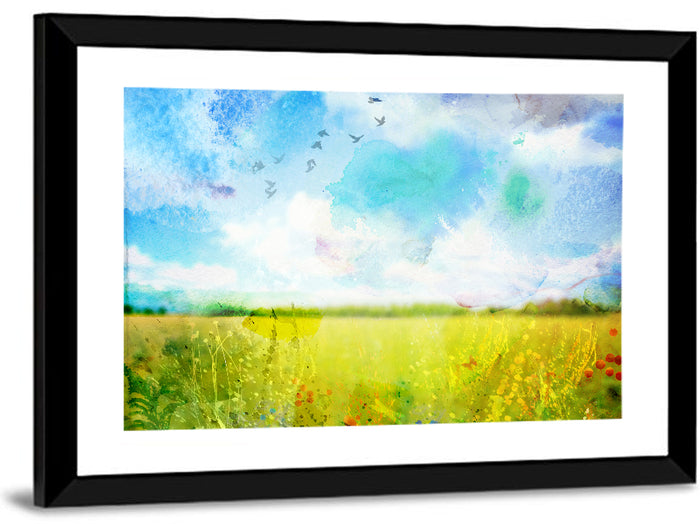 Watercolor Wildflower Field Wall Art as a framed print