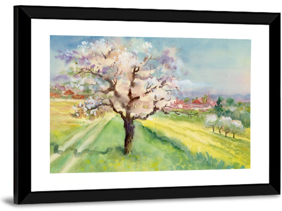 Spring Village Watercolor Wall Art