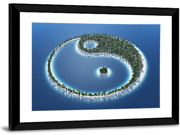 Yin Yang Tropical Island Aerial Wall Art as a framed print
