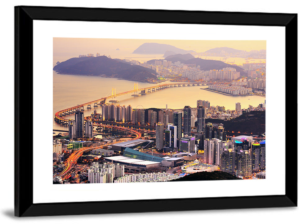 Busan Dusk Aerial Skyline with Gwangan Bridge Wall Art