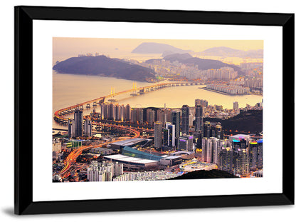 Busan Dusk Aerial Skyline with Gwangan Bridge Wall Art