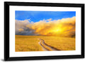 Sunlit Meadow Path with Dramatic Clouds Wall Art