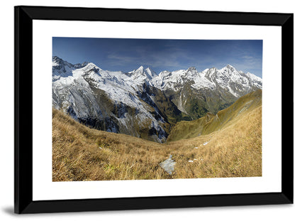 Crisp Alpine Valley with Snow-capped Peaks Wall Art