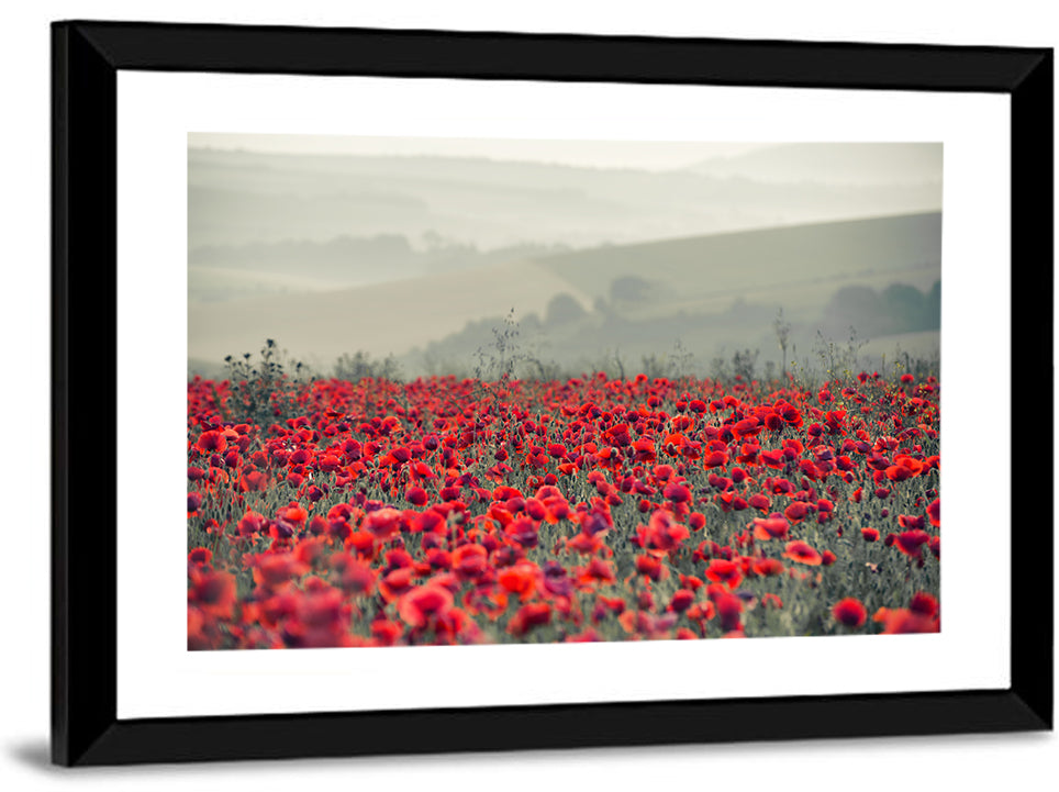 Red Poppy Field Wall Art, framed print, landscape