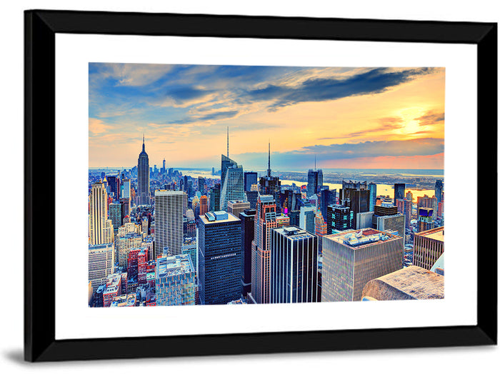 Midtown Manhattan Skyline at Dusk Wall Art as a framed print