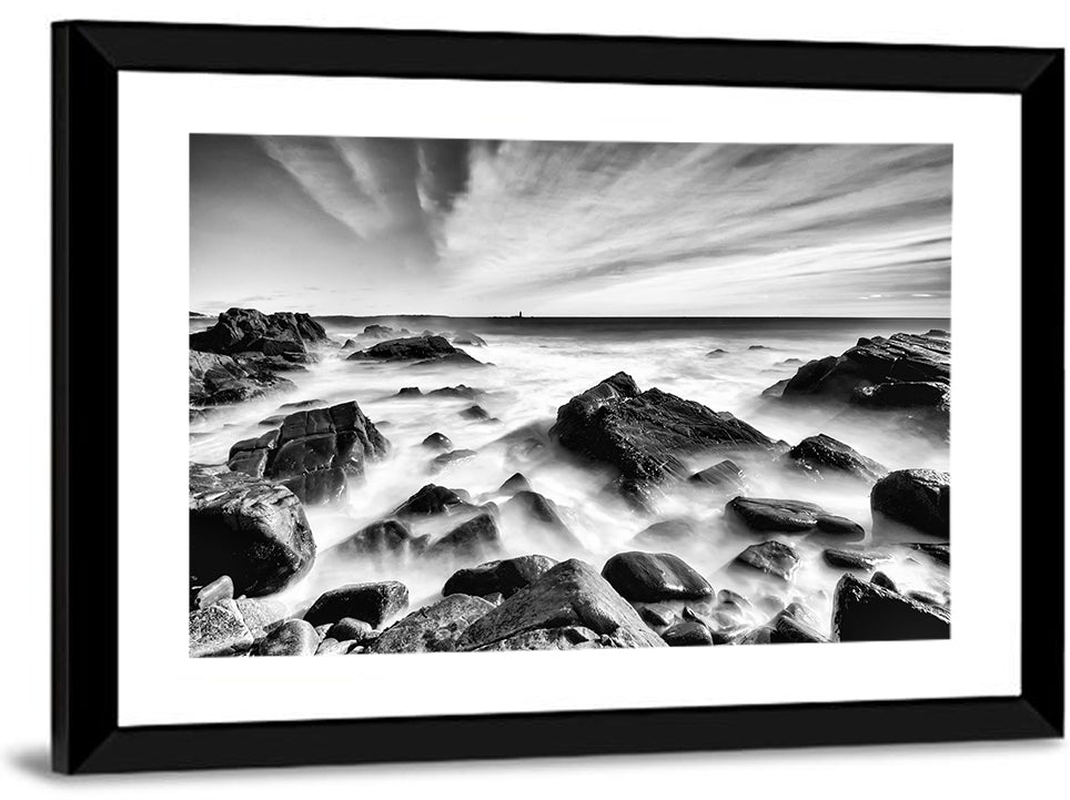 Maine Rocky Coast with Distant Lighthouse Wall Art