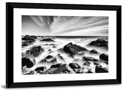 Maine Rocky Coast with Distant Lighthouse Wall Art