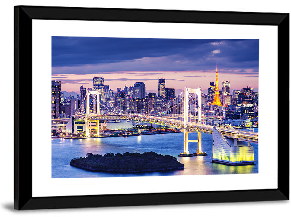 Rainbow Bridge and Tokyo Tower at Twilight Wall Art