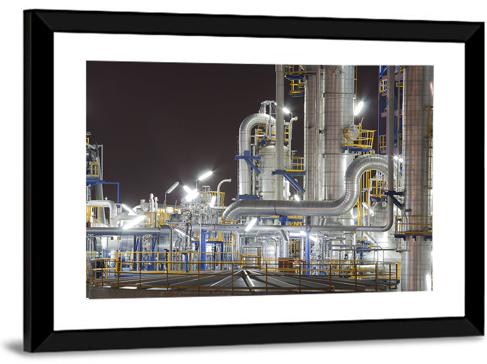 Night Refinery Pipes and Towers Wall Art