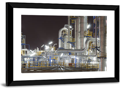Night Refinery Pipes and Towers Wall Art