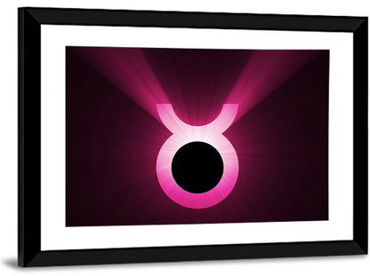 Glowing Pink Taurus Symbol Wall Art