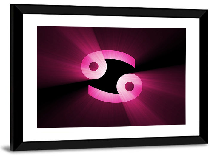 Glowing Pink Cancer Symbol Wall Art as a framed print